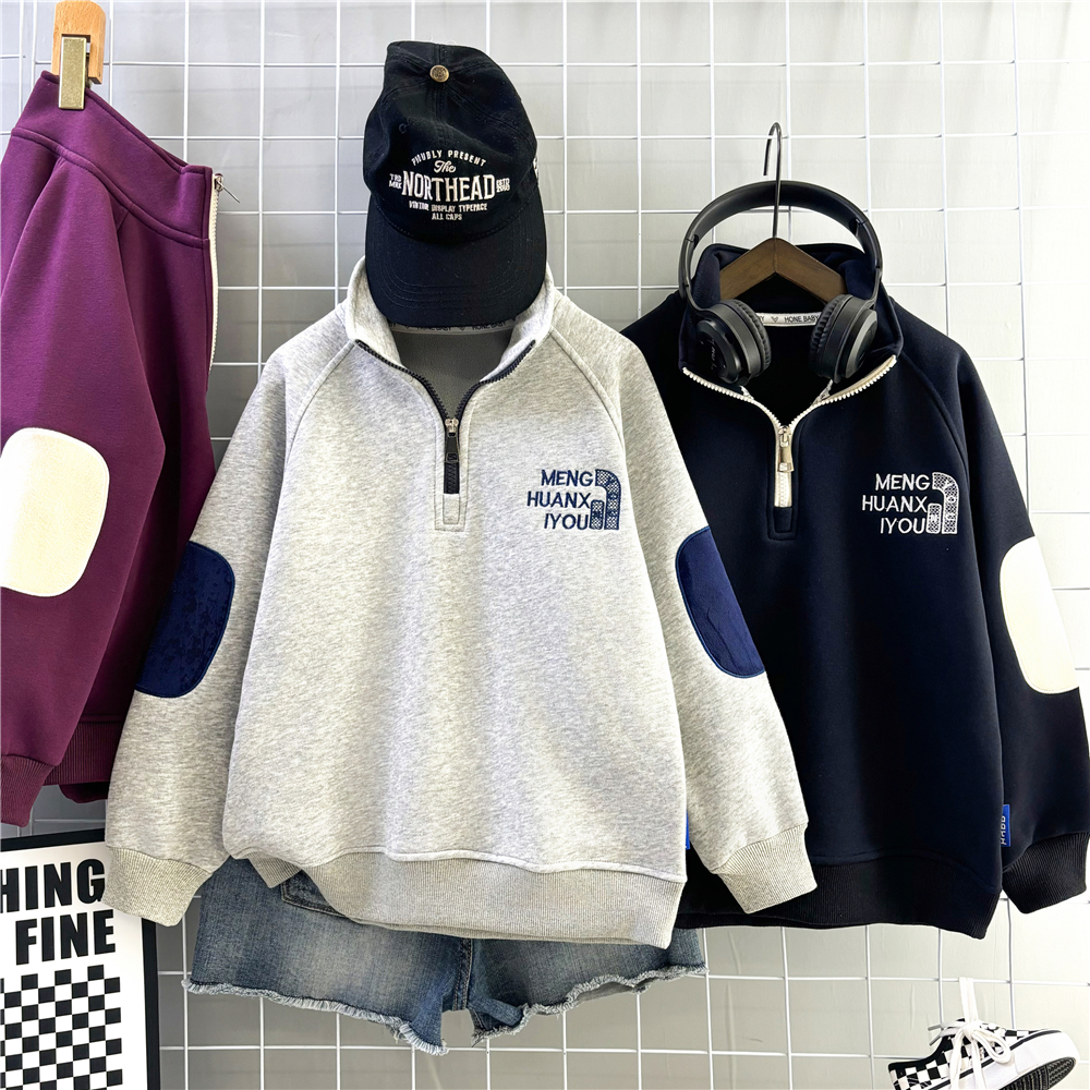 （木糖专属）男童秋冬加绒加厚立领卫衣2025新中大童宽松百搭