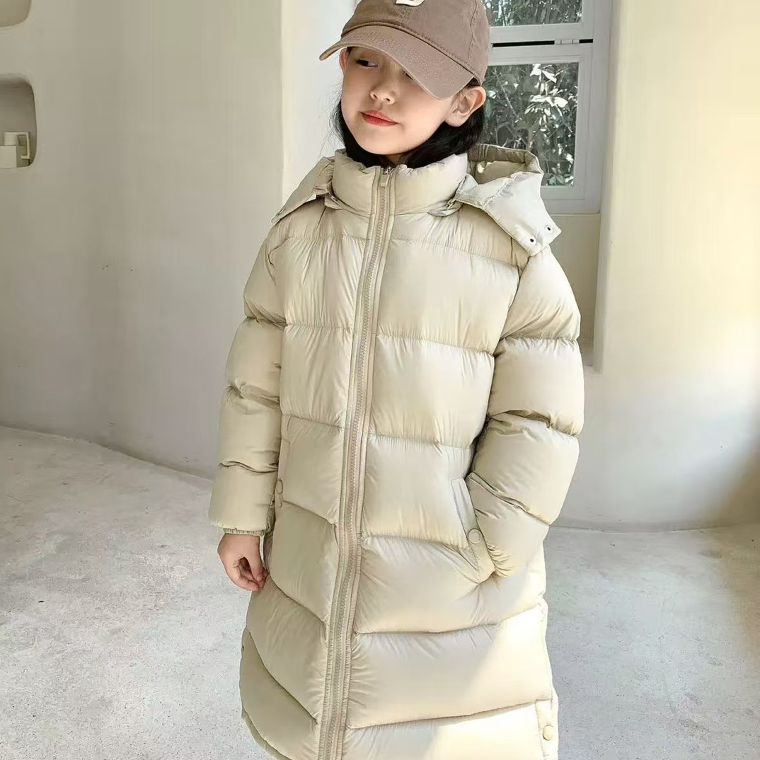 男女童长款保暖加厚白鸭绒羽绒服