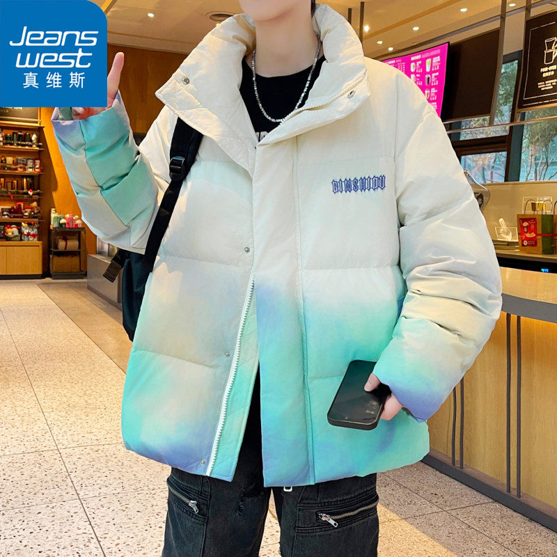 Jeanswest/真维斯印花棉衣男立领宽松潮流青少年加厚冬季外套学生
