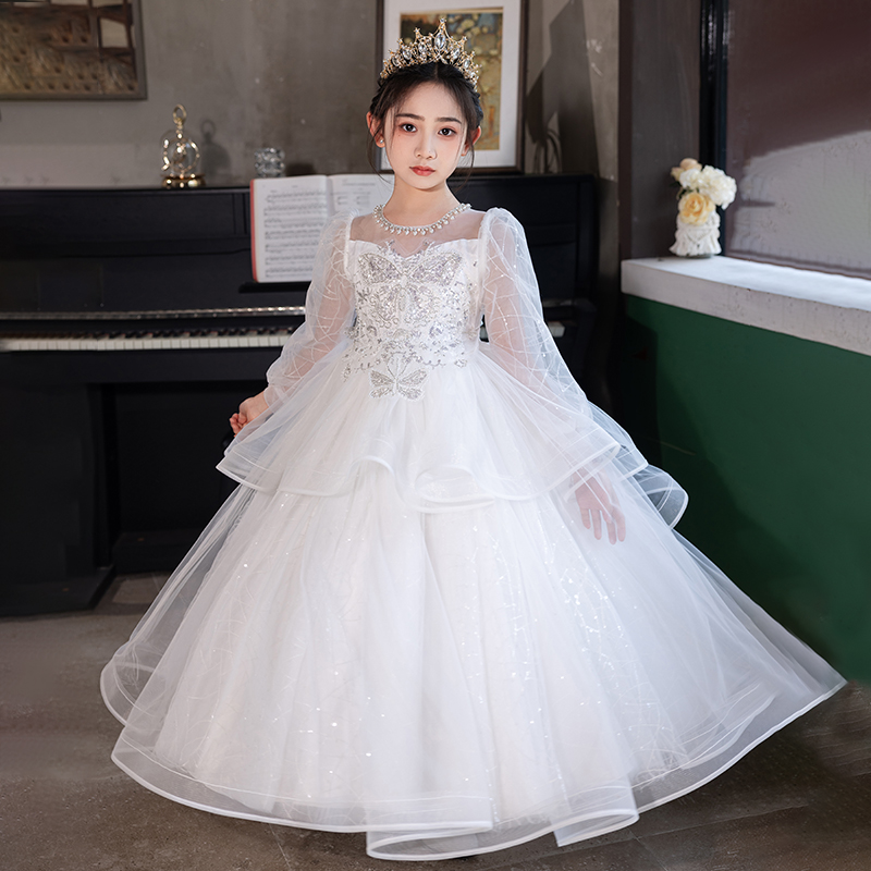 女童主持人生日公主裙花童礼服轻奢小众高端小女孩钢琴走秀演出服