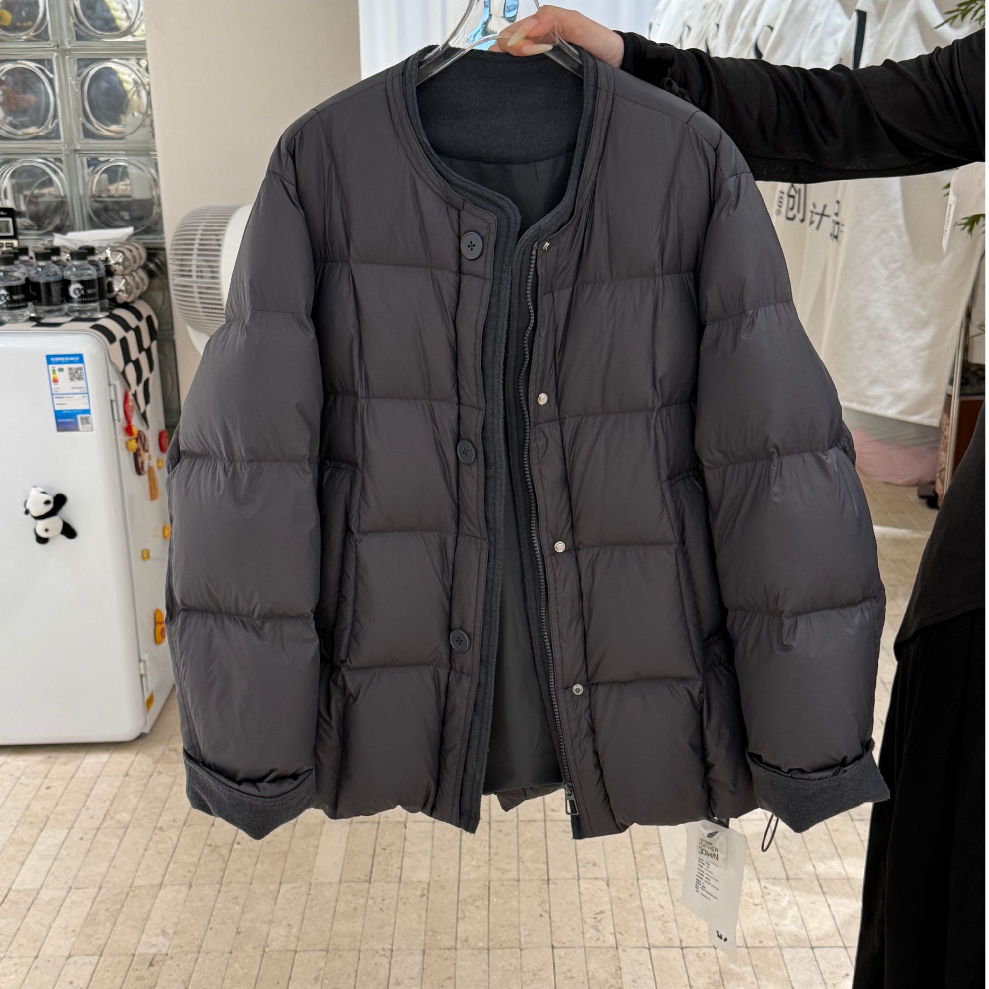 韩系圆领中长款加厚羽绒服外套