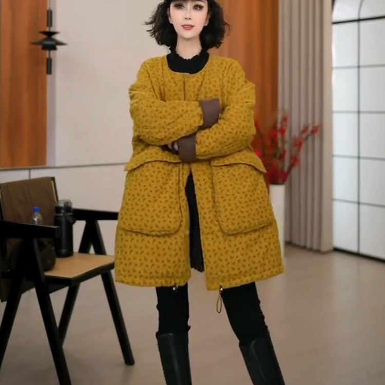 韩系复古大口袋灯芯绒碎花棉服女2025冬季新显白百搭显瘦棉衣外套