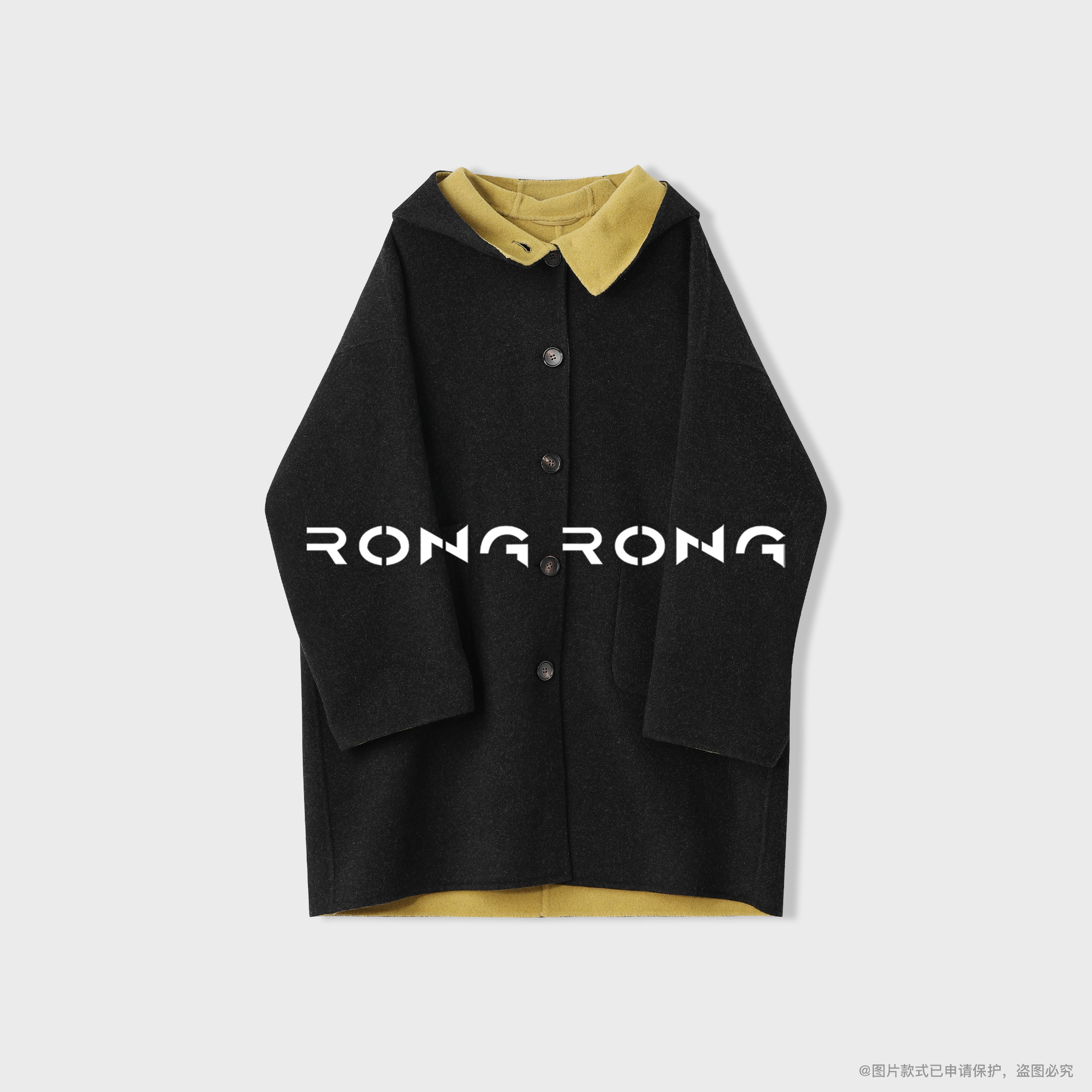 溶溶【暖阳黄昏】RONGRONG 羊毛羊绒意式双面呢连帽大衣24D833