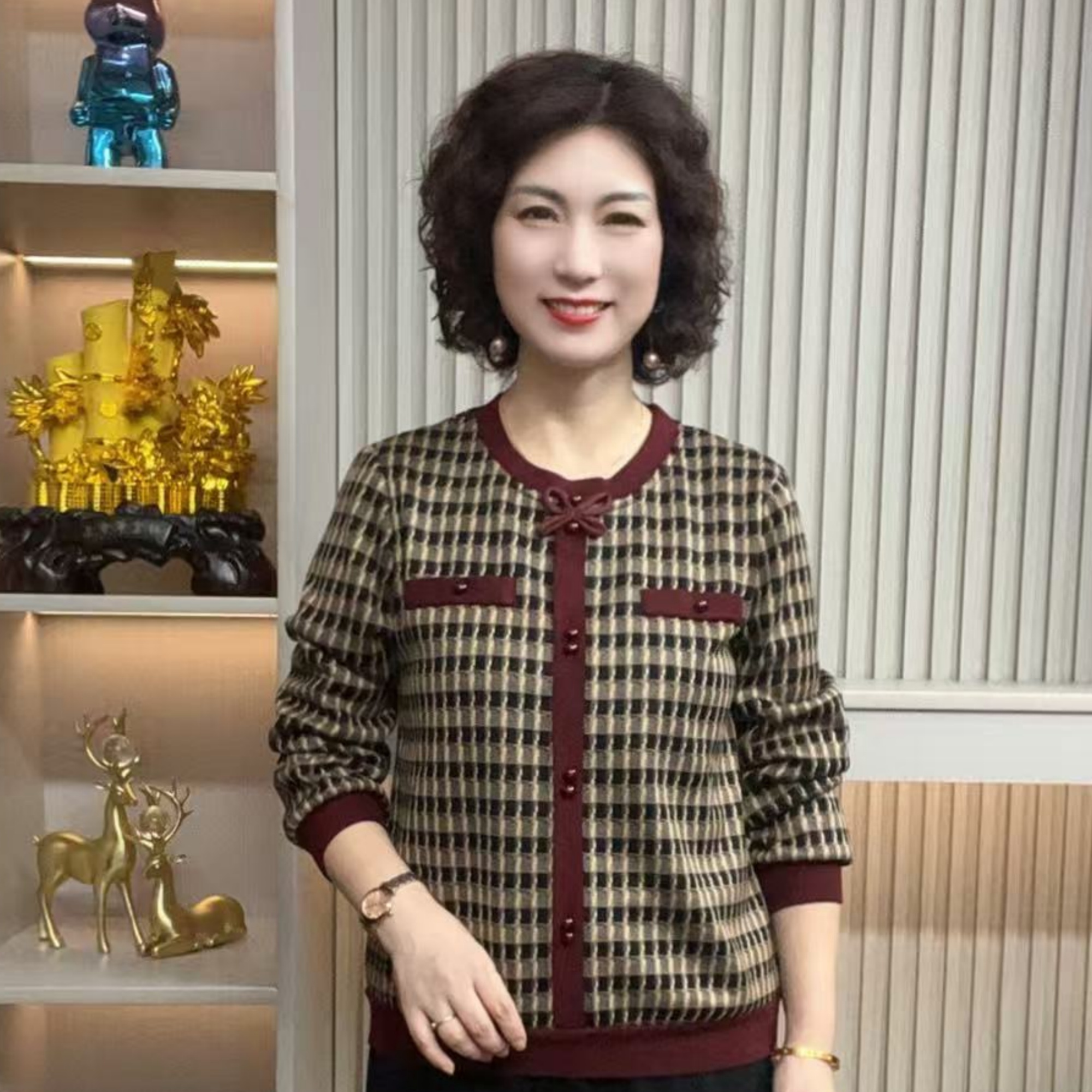 妈妈装流光流行时尚女装宽松冬装加绒冬款内搭独特漂亮装休闲长袖