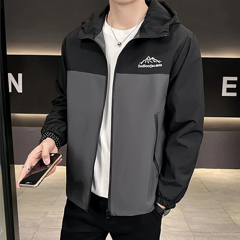 春秋男士外套休闲韩版连帽夹克男防风防水冲锋衣薄款宽松男装褂子