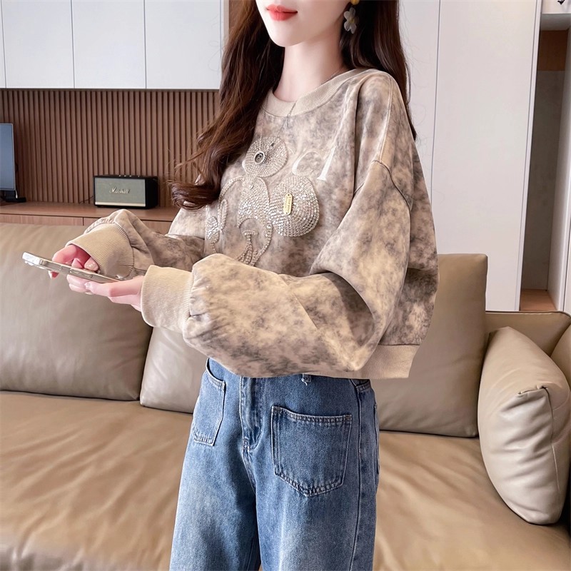 薄款重工烫钻卫衣女春秋季2025新款宽松小个子短款高级感洋气上衣