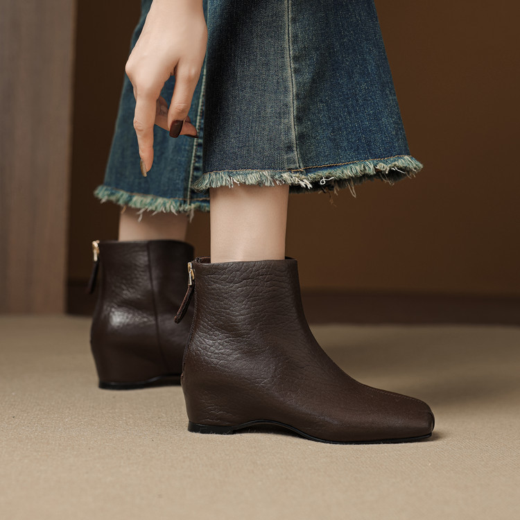 5cm 通勤休闲舒适百搭软底短靴秋冬法式气质韩版简约时尚方头短靴