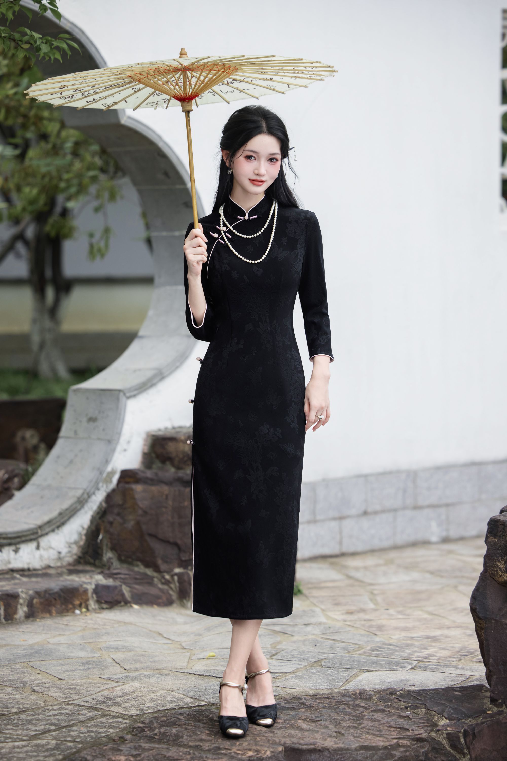 纯色提花新中式国风旗袍女款爆款2025秋季新款显瘦时尚女装连衣裙