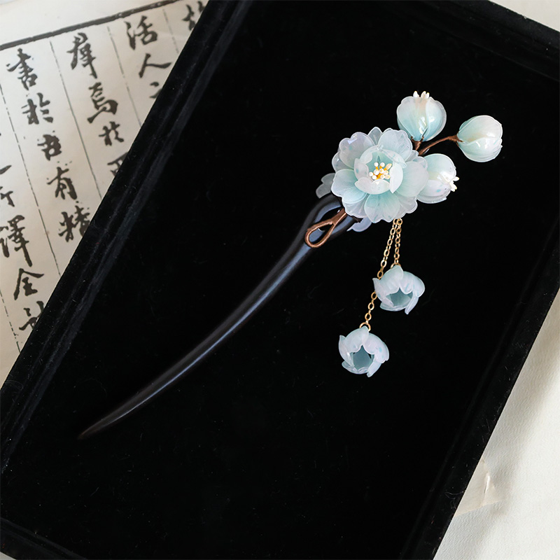 【15cm黑檀木】蓝樱古风日常古典手工盘发簪复古发簪超仙简约