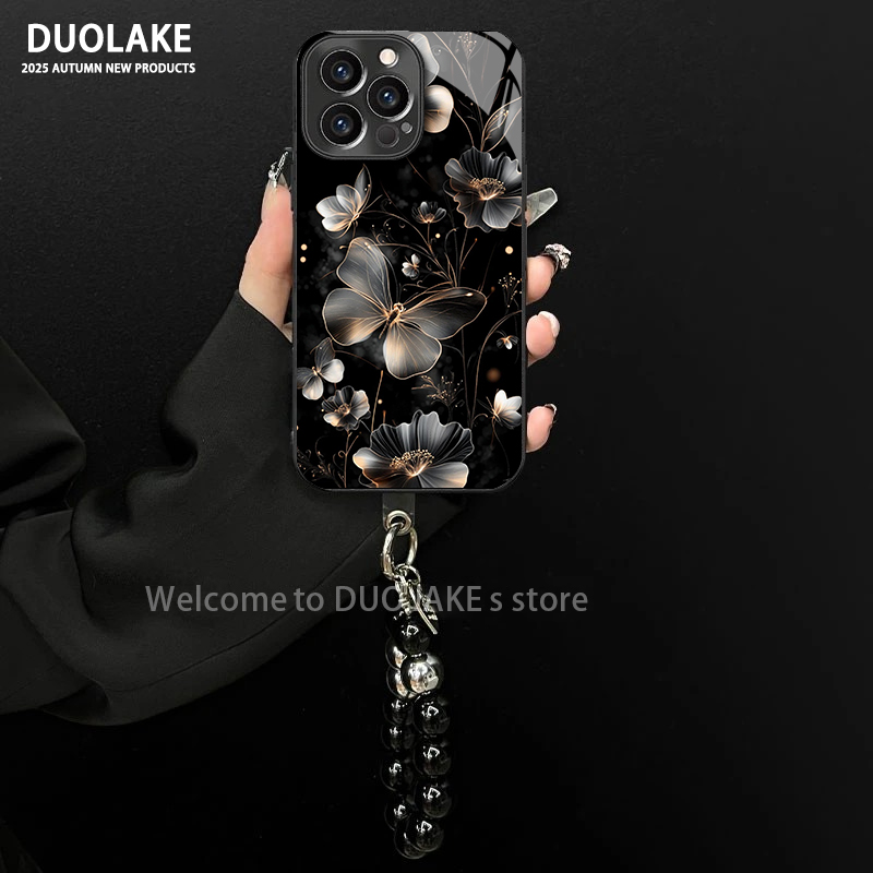 适用于苹果/oppo/华为/vivo/小米暗黑恋蝶花电镀玻璃手链手机壳女