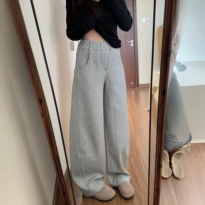 灰色镰刀香蕉裤女秋季大码梨型身材遮胯弯刀裤胖妹妹显瘦运动卫裤