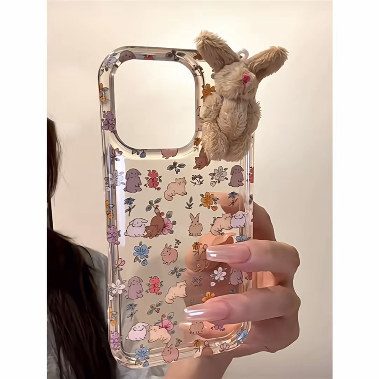 BANCA早秋碎花立体毛绒兔子适用苹果17/16手机壳华为vivo小米oppo