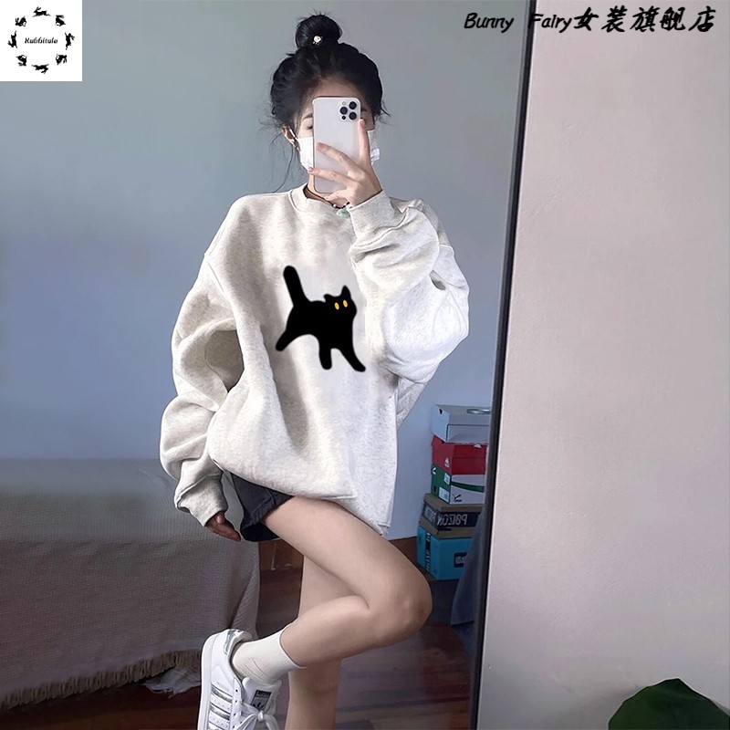 美式复古oversize卫衣外套女春秋装2025年新款小个子圆领长袖上衣