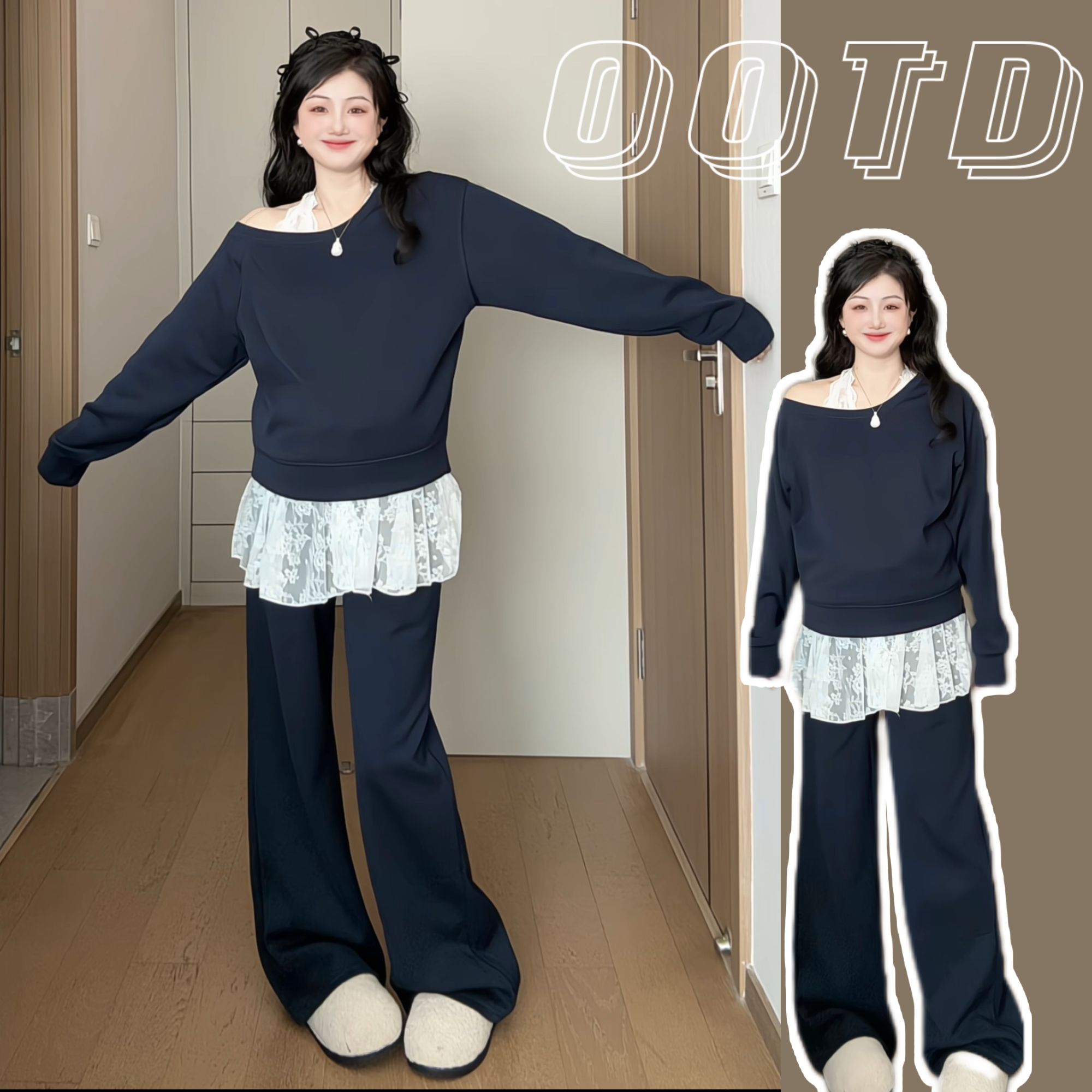 孕妇装春装套装时尚洋气时髦挂脖蕾丝三件套孕期高级感气质两件套