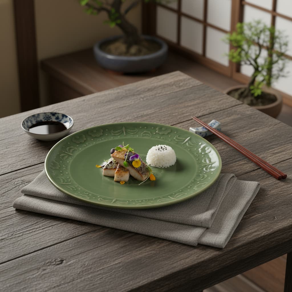 【觀文荐瓷】21.5cm8..5英寸耀州窑青瓷宝相花盘