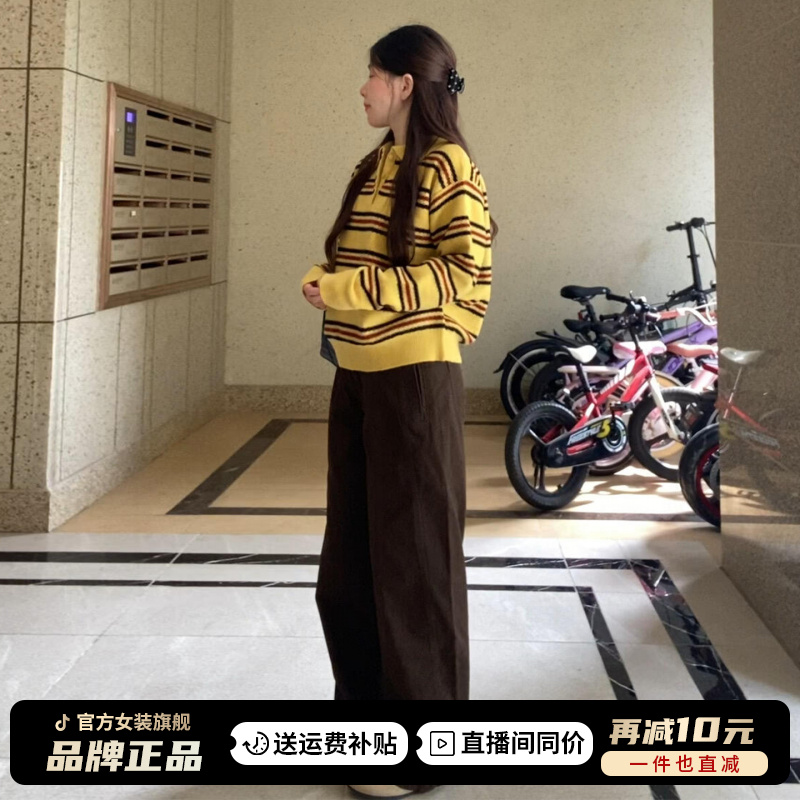 韩系复古polo领条纹毛衣女2025新款秋冬季慵懒高级感针织衫上衣