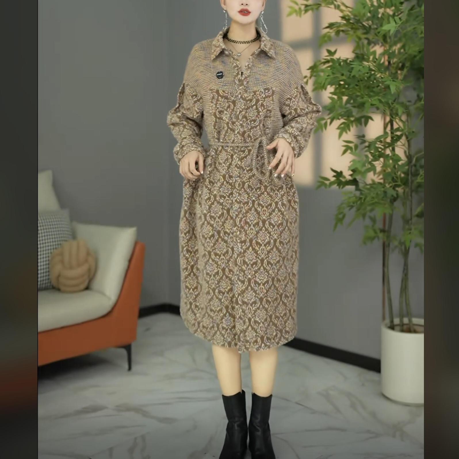 【连衣裙】2025冬季新款洋气高货欧版加厚保暖宽松遮肉连衣裙打底裙