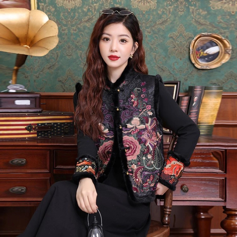 重工刺绣民族风女装立领马甲中式复古盘扣坎肩