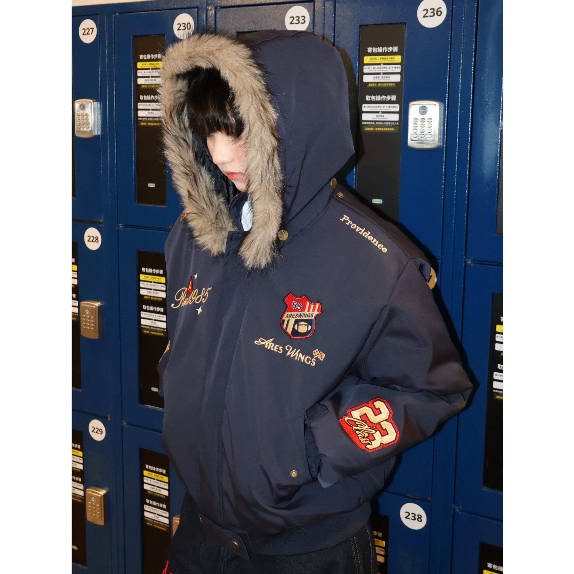 UKGF美式复古刺绣徽章座山雕棉衣外套男女冬季小众加厚保暖夹克潮