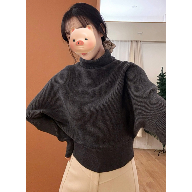 巨好看的灰色半高领套头毛衣女秋冬加厚宽松慵懒风内搭针织衫上衣