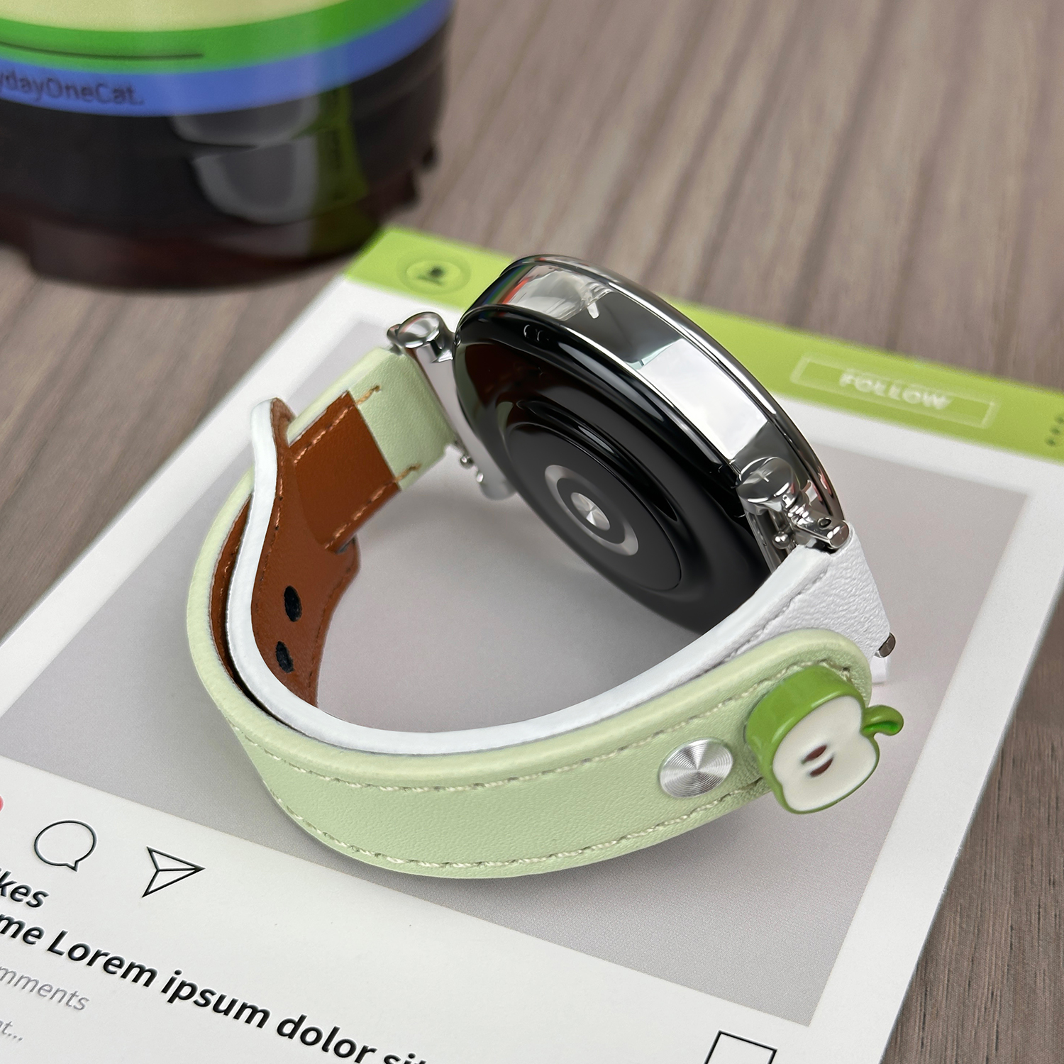 绿苹果GT6适用GT54华为watch5手表表带GT3pro拼色皮质男女fit高级