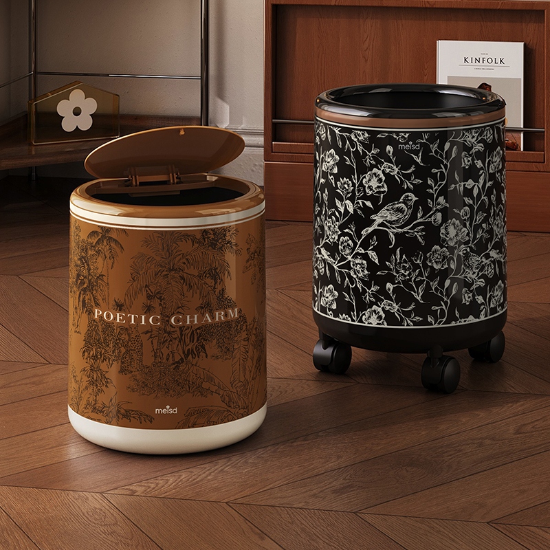 美世达垃圾桶带轮家用带盖可移动复古高颜值中古风大容量2025新款