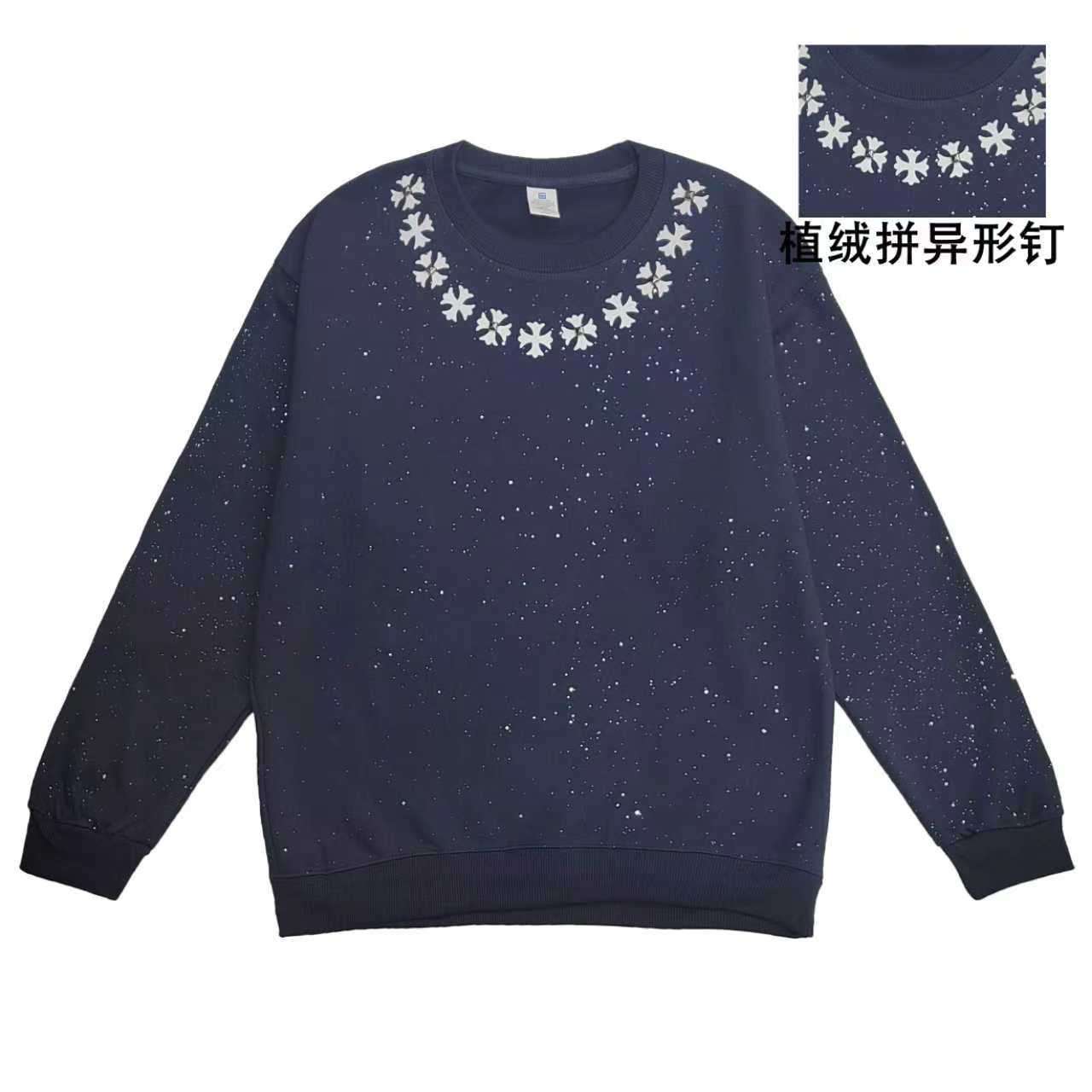 樾雅春秋冬不加绒圆领卫衣情侣款宽松休闲卫衣-植绒领口十字架