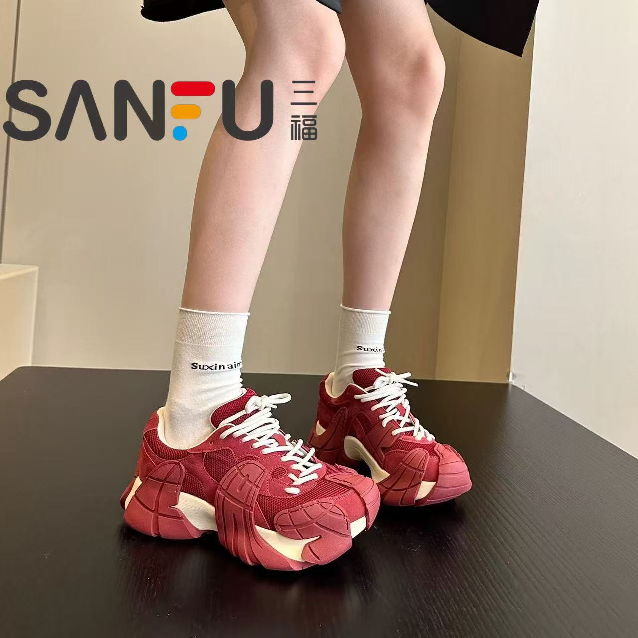 三福欧货八爪鱼老爹鞋女2025春新百搭洋气小众厚底6cm休闲鞋潮鞋