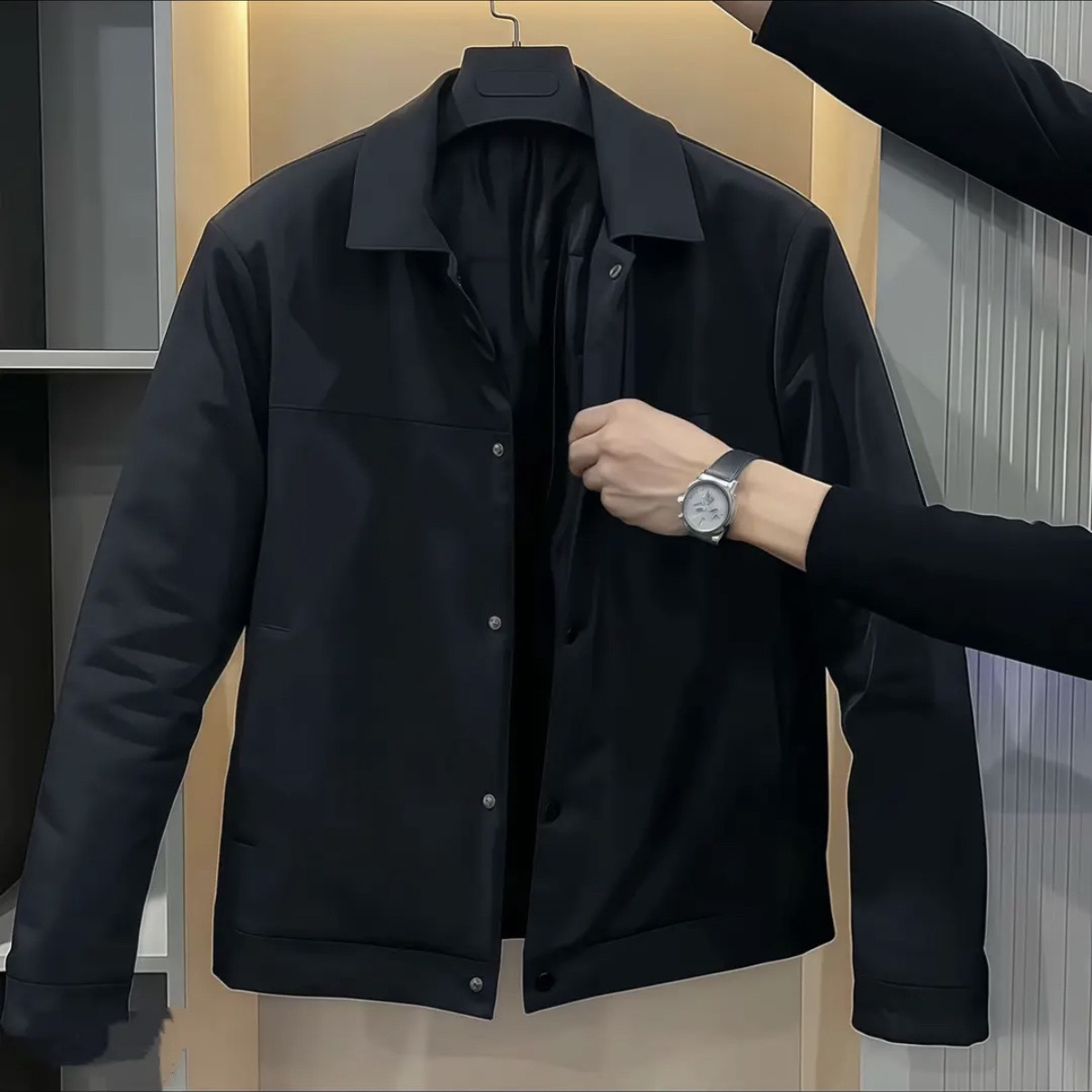 新款男士秋冬季加厚行政棉服翻领纯色百搭商务休闲保暖男外套加棉