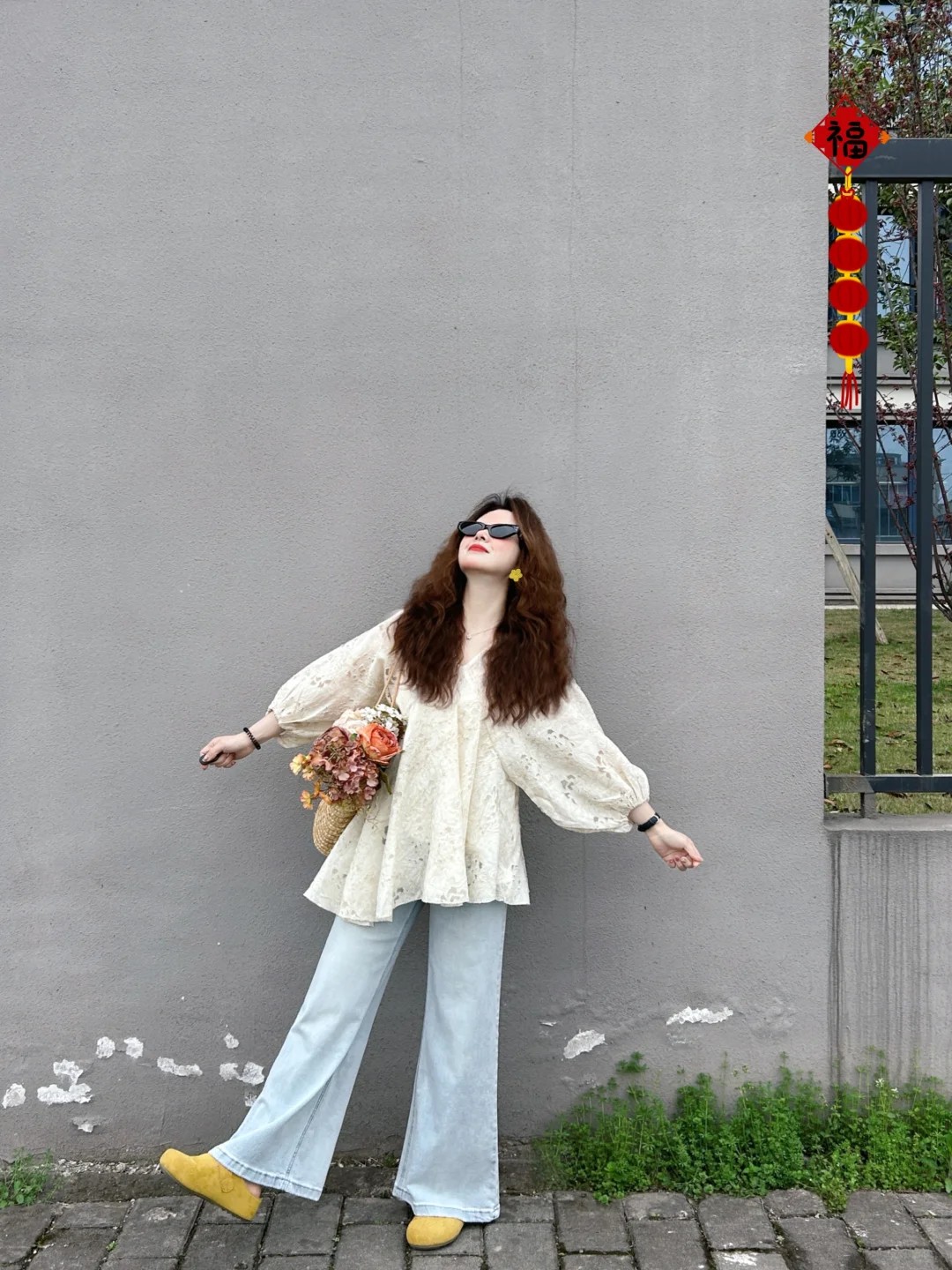 2025夏季小众设计感灯笼袖不对称温柔上衣气质百搭牛仔裤两件套女