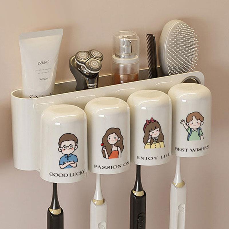 家庭牙刷架子置物架儿童杯子漱口杯壁挂一家三口四口牙杯刷牙