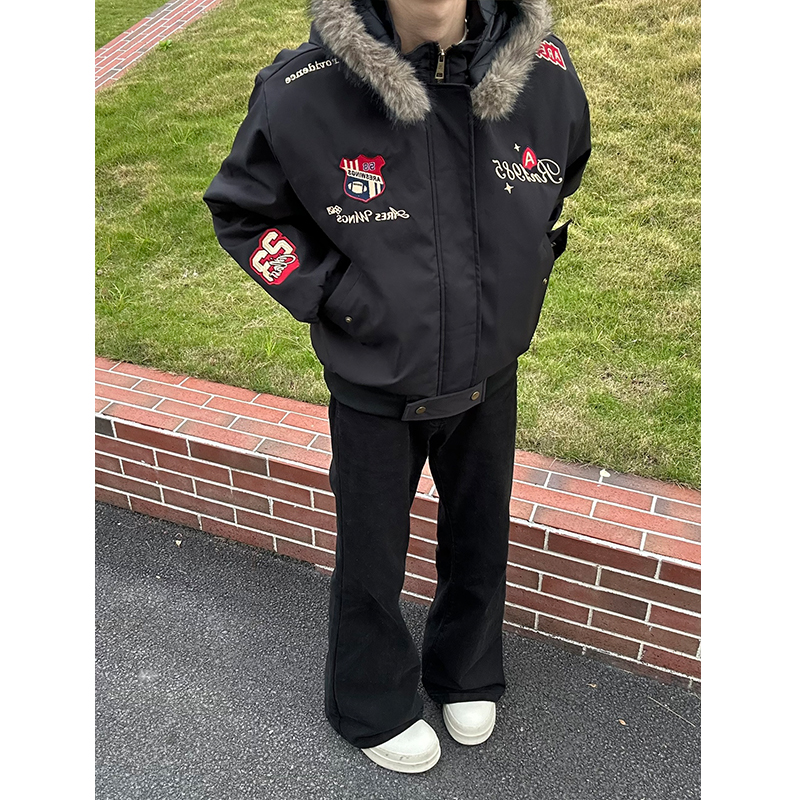 cleanfit美式复古刺绣徽章座山雕棉衣外套男冬季加厚保暖夹克棉服