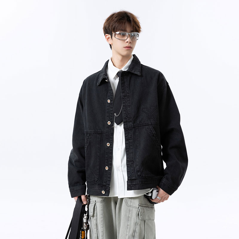 秋季新款工装牛仔外套男潮流百搭帅气夹克宽松大码美式休闲上衣潮