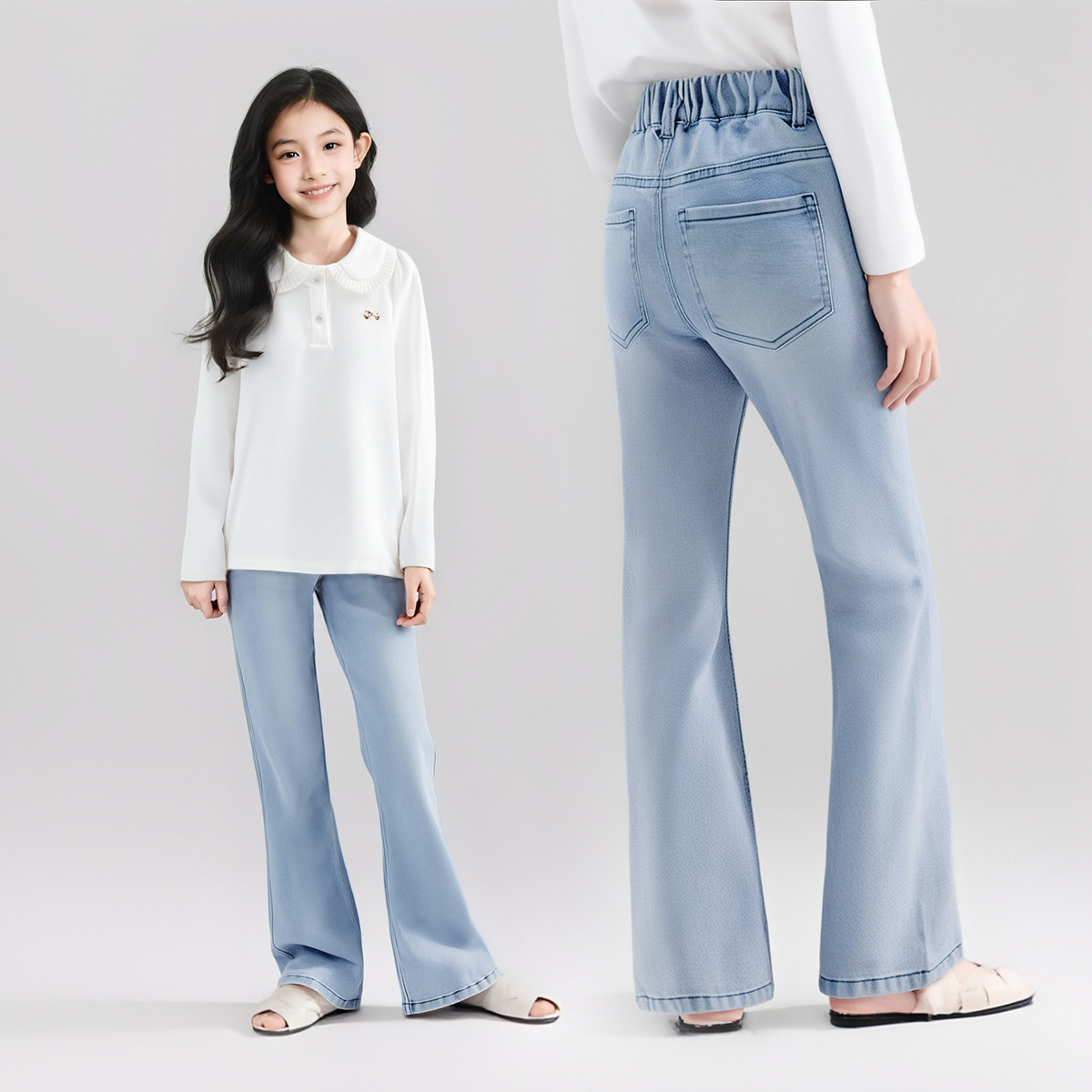 笛莎女童牛仔裤2025新款秋中大童女孩喇叭裤长裤春秋装-7N253A403