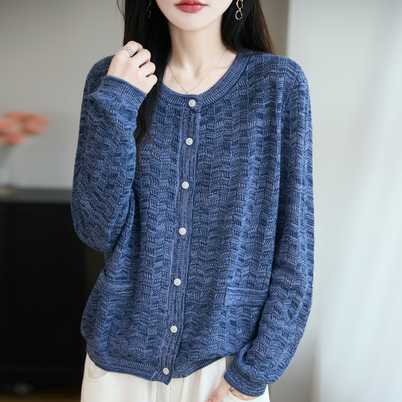 哥弟阿玛施正品毛针织衫女小香风中年女士复古条纹开衫宽松外搭秋