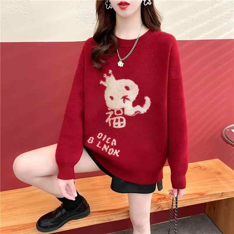 加厚蛇年圣诞节红色针织毛衣女2025新款秋冬本命年宽松洋气打底衫