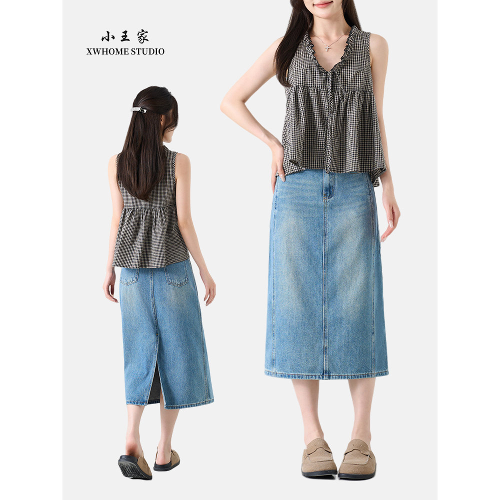 小王家显瘦牛仔裙女秋季百搭小众设计感时尚气质牛仔半身裙655002