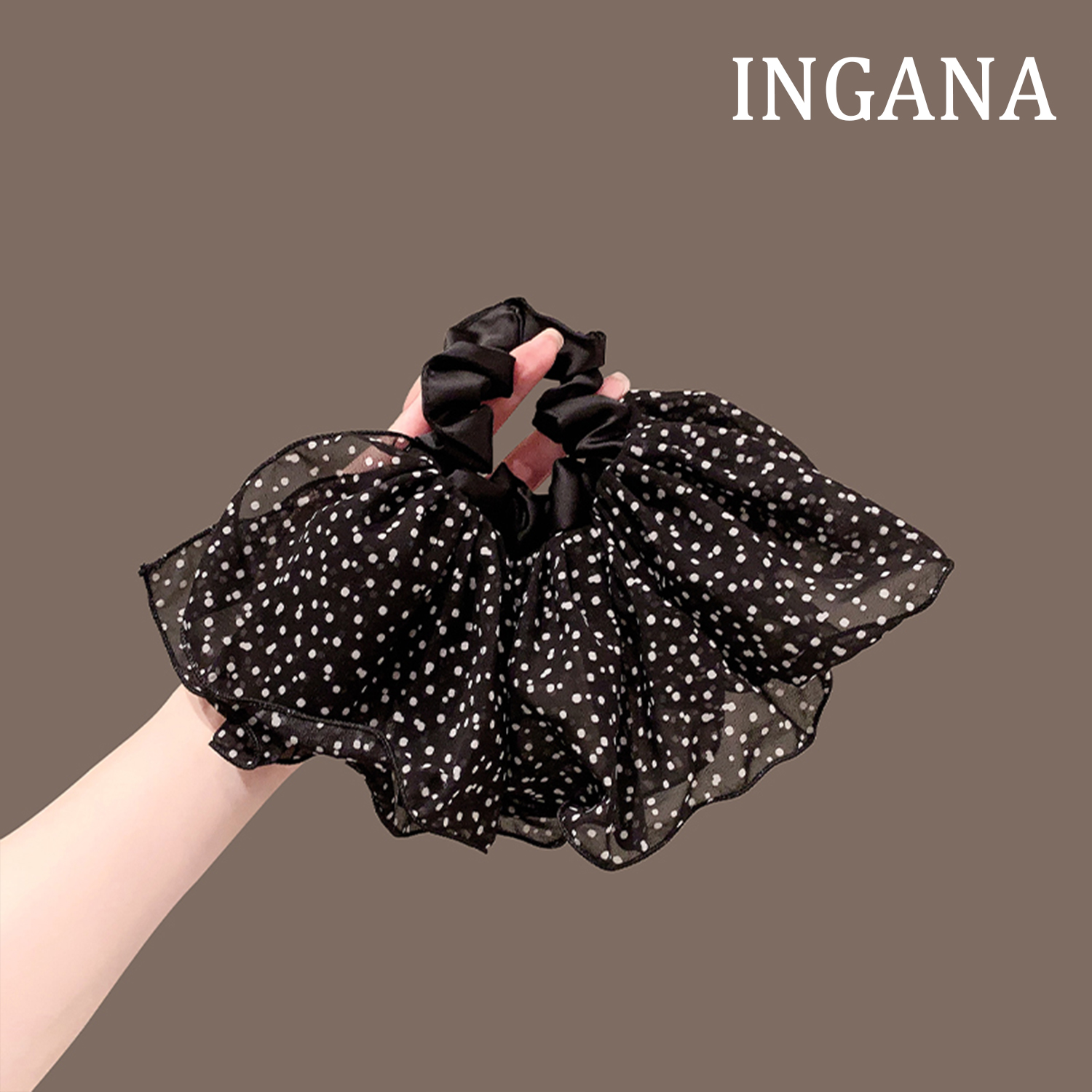 法式超仙黑色网纱波点大肠圈双层布艺发圈芭蕾风发饰发绳新款头饰