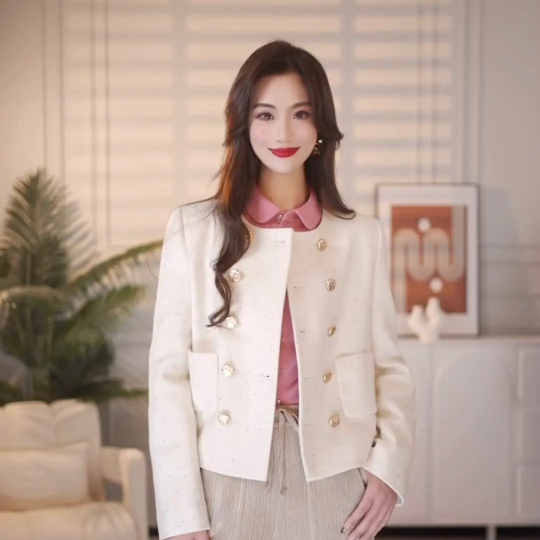 AMASS/阿玛施新款5400837轻职场小香风双排扣外套白色灰色 格雷系