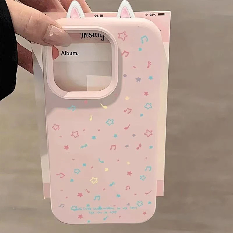 雅天立星星音符iPhone15/14Pro Max适用苹果手机壳13可爱17猫耳朵