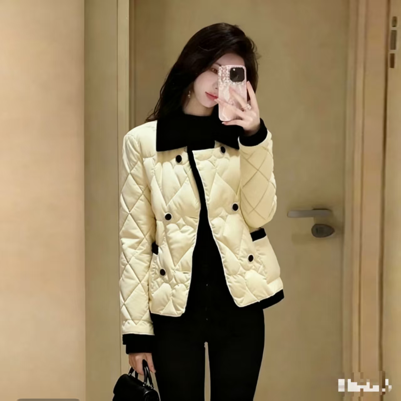 1（有运补）2025新款白色小香风韩系保暖棉袄棉服冬装夹棉短款外套