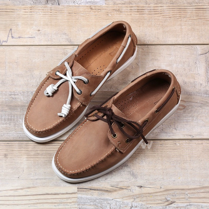 TMENS/天冕士进口头层牛皮缝线欧美帆船鞋男蜡感防水真皮手工皮鞋