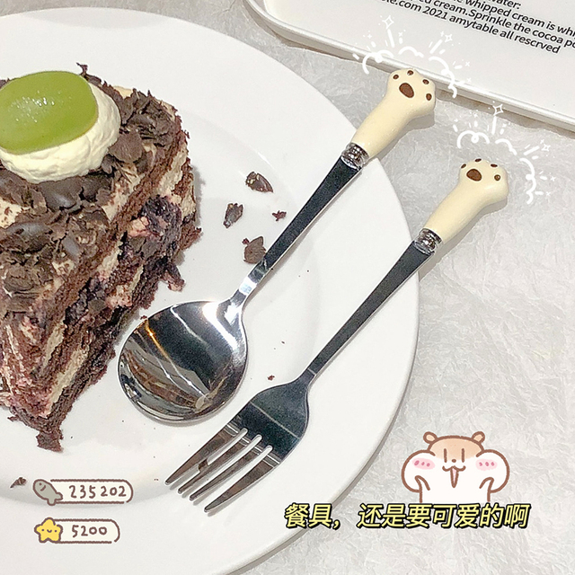 可爱卡通儿童小勺子叉子家用餐具套装少女心高颜值精致甜品小叉勺