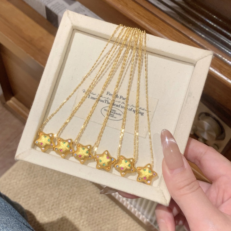 铜合金吊坠 新中式国潮风丨点钻拉丝五角星满天星吊坠项链 L002