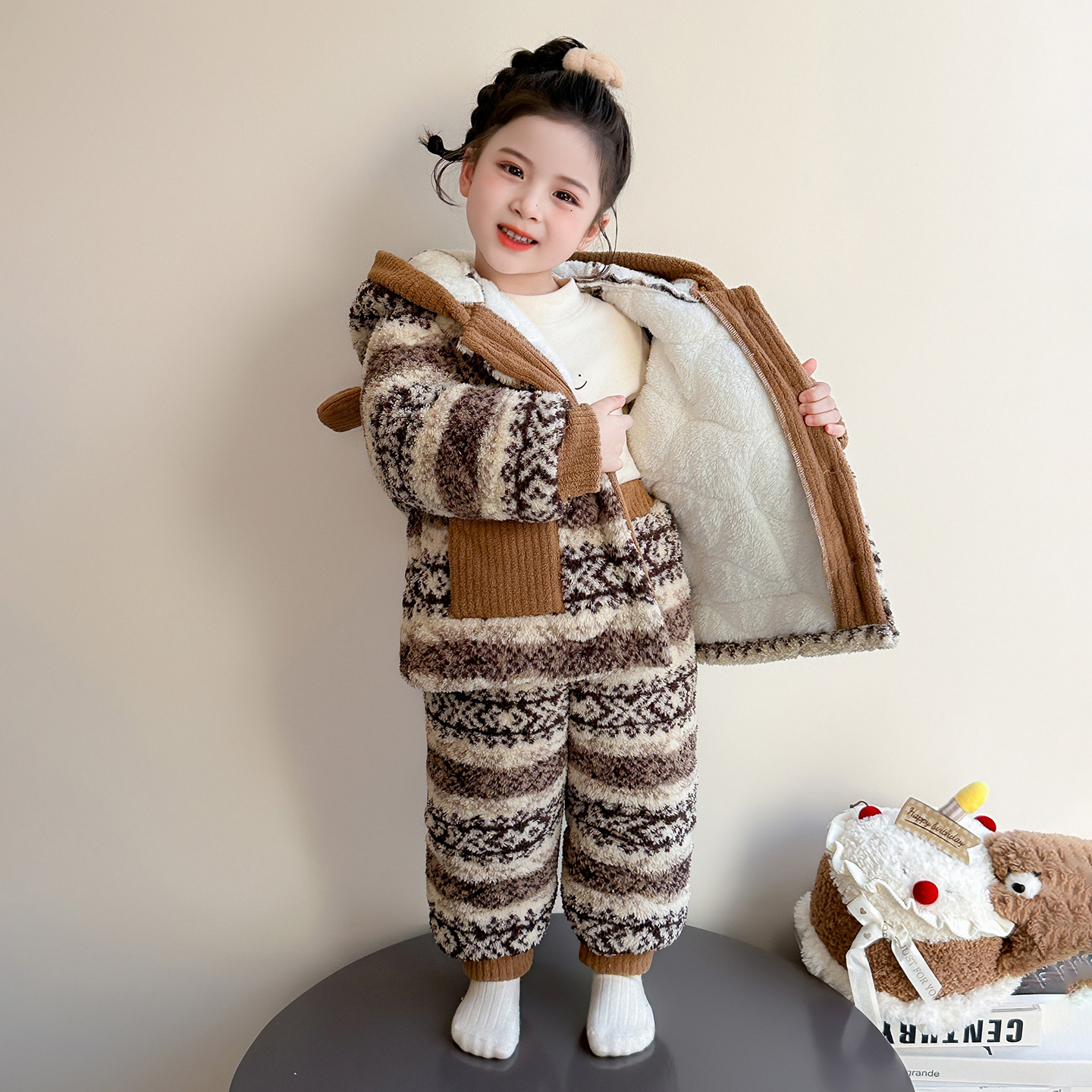 女童三层夹棉睡衣冬款2025新款女宝宝冬季加绒加厚儿童冬装家居服