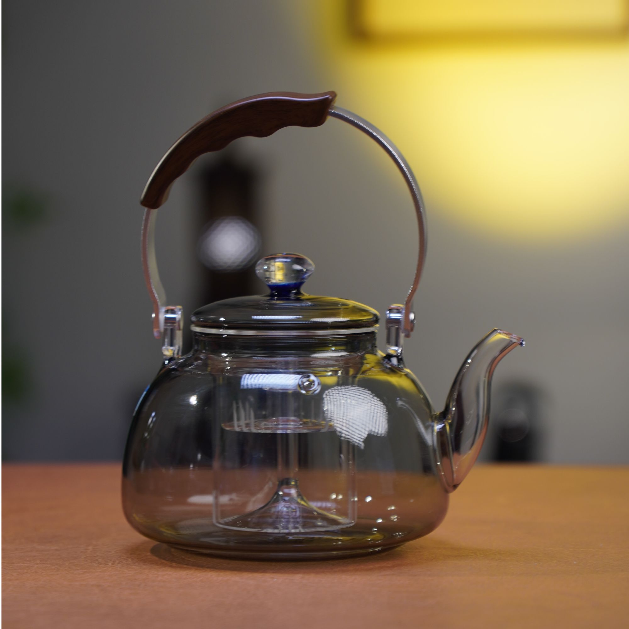 透黑色高硼硅玻璃蒸煮茶两用大容量蒸茶壶