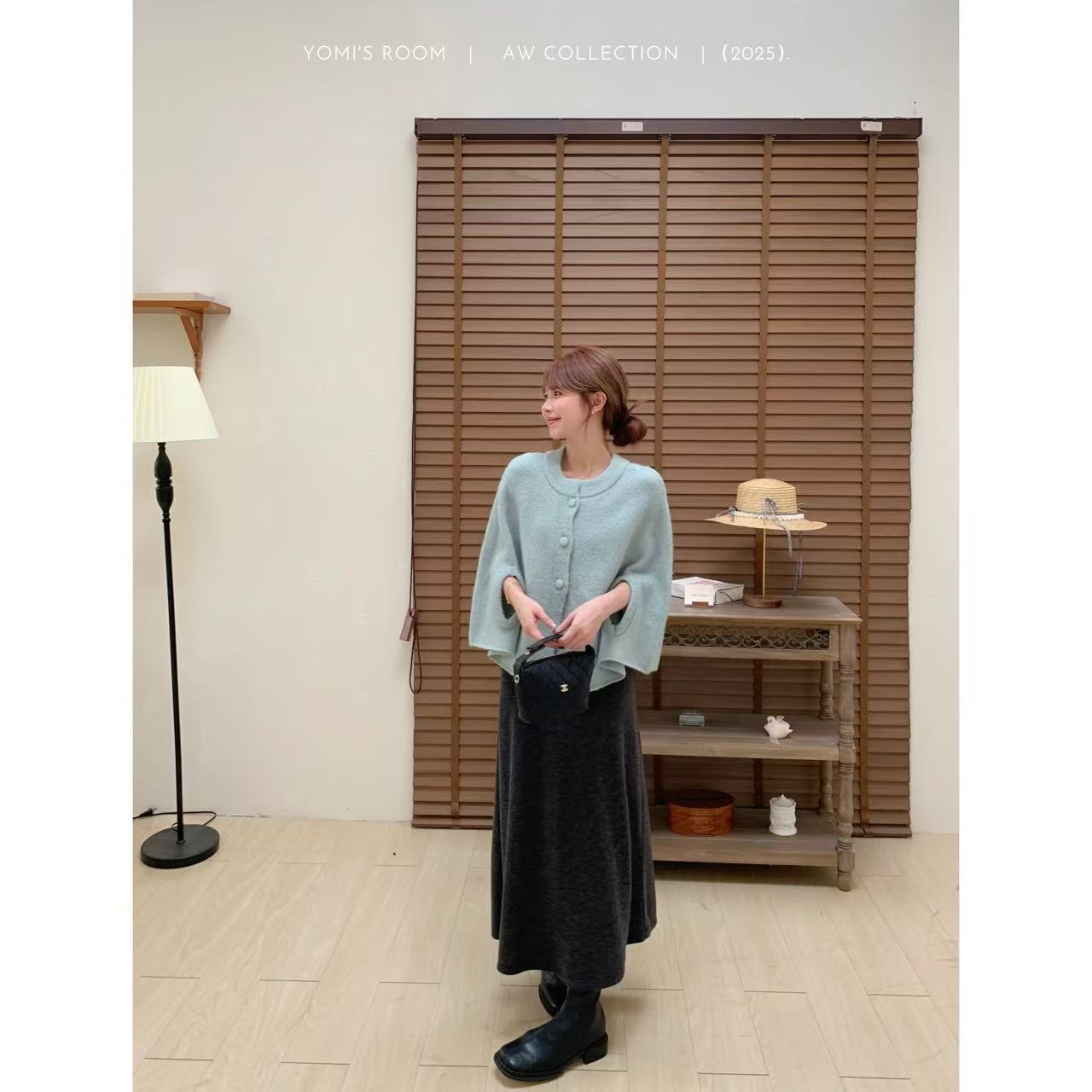 YOMI小个子【蓝岛之恋】蓝色毛衣披肩秋季休闲百搭显瘦显白秋冬