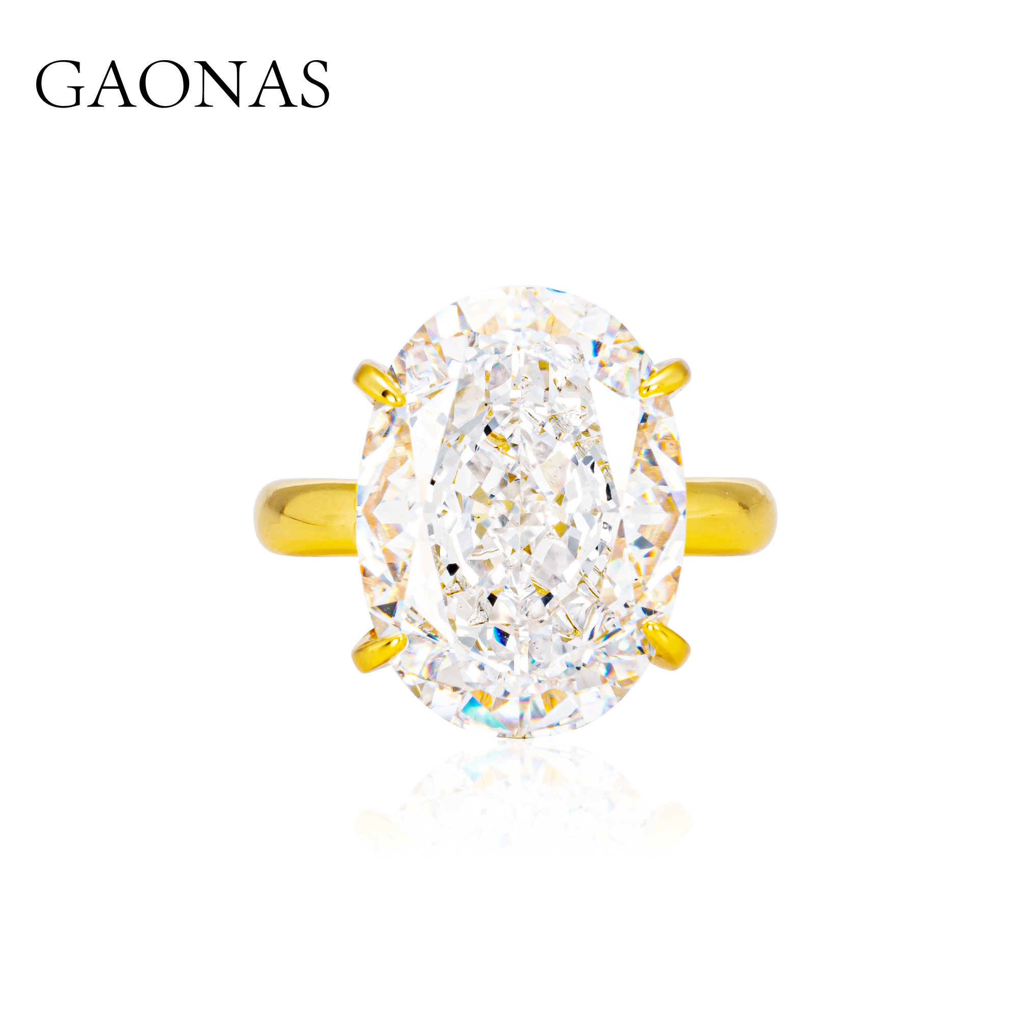 GAONAS 镀K金合成锆石戒指 经典贵气臻奢13ct金色戒指11712JGO