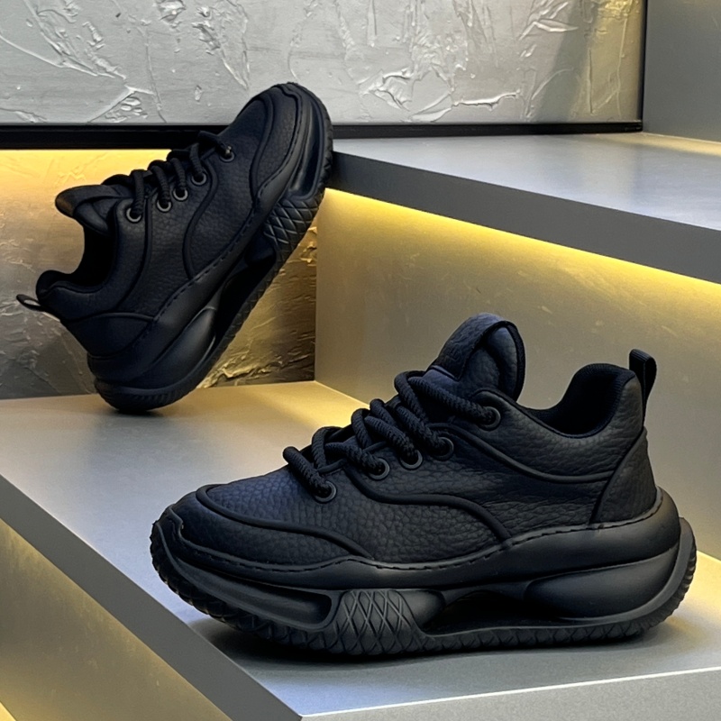 男鞋冬季新款时尚舒适厚底增高老爹鞋皮面透气舒适百搭运动休闲鞋