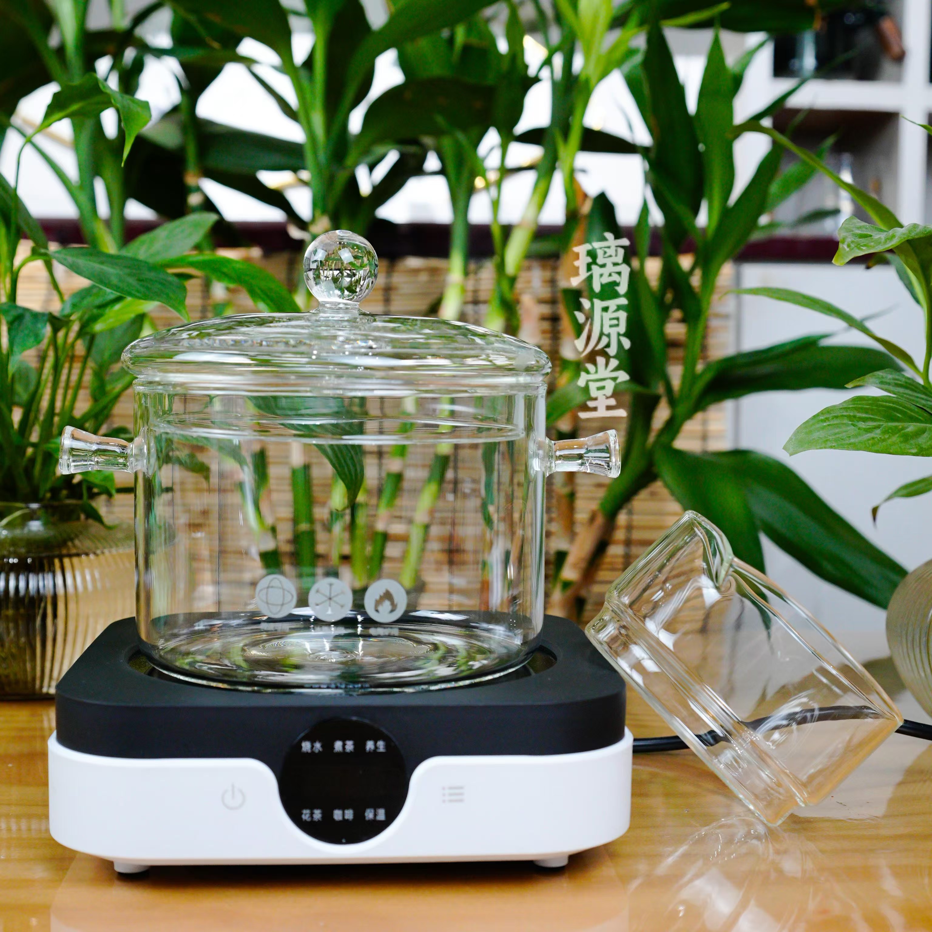 精油纯露专用玻璃蒸馏锅器具无孔盖子玻璃锅明火高硼硅炖锅汤锅方